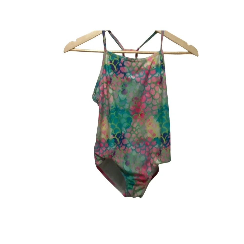 Speedo One Piece Swimsuit Kids Large Multicolor Mermaid Scale Racerback 7776348